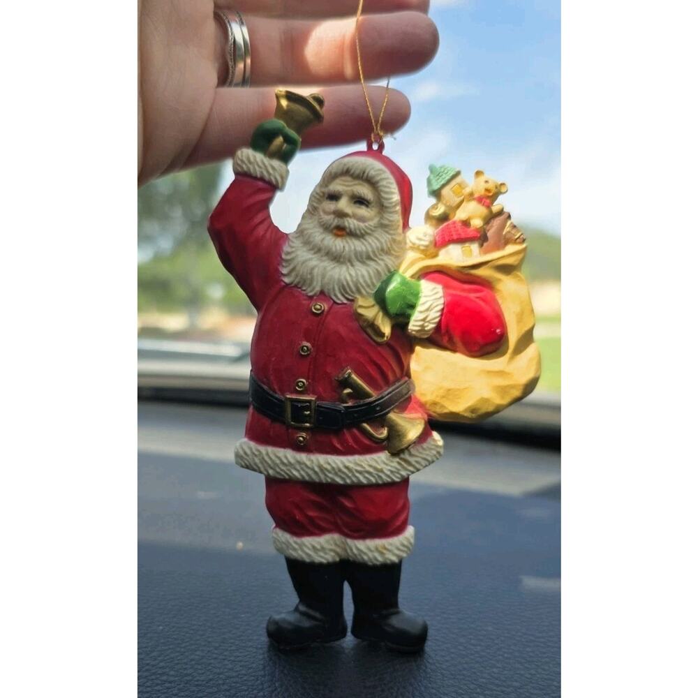 Vintage Classic Santa Claus Ornament with Sack of Toys & Bell - Christmas Decor - Picture 2 of 3